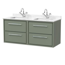 Balterley Wall Hung 4 Drawer Vanity Unit with Double Marble Basins Green Reed Green 617 x 1220 x 470mm