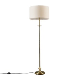 ValueLights Belmonth Antique Brass Floor Lamp Cream Shade and Bulb