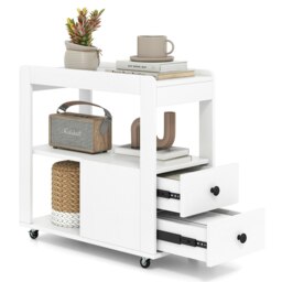 COSTWAY Narrow End Table Modern 2-Drawer Sofa Side Table White White