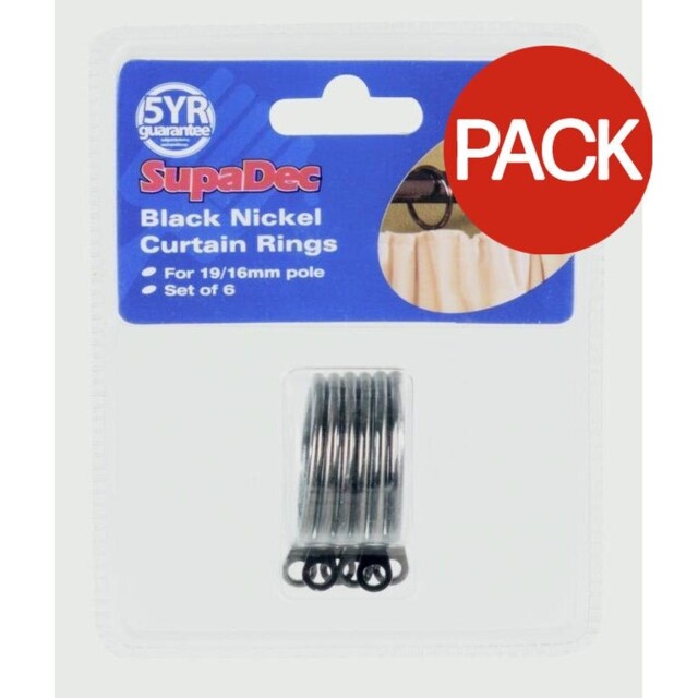 Woodside Curtain Rings (Pack of 6) - Black - 19mm