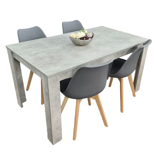 Oak Effect Dining Table Set With 4 Grey Faux Leather Chairs Dining Room Furniture Grey One Size 5