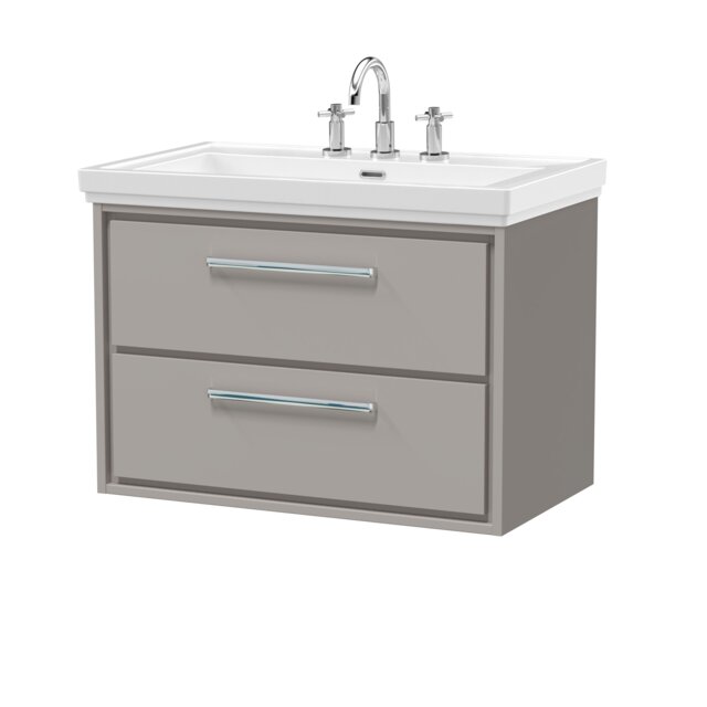 Balterley Modern Bathroom Wall Hung 2-Drawer Vanity Unit with Fireclay Basin Grey Pebble Grey 606 x 830 x 471mm