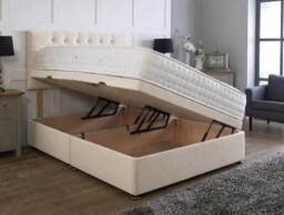 Side Opening Ottoman Divan Bed Set 4ft Small Double Cream Plush