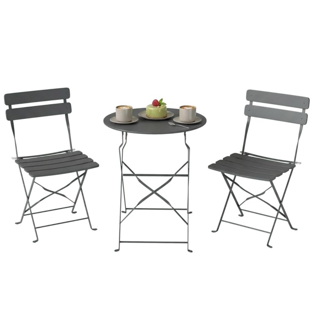 Outsunny Folding Bistro Set with Round Garden Table and Chairs Grey Grey Chair: 42W x 48D x 80H cm Table: Φ58 x 70H cm