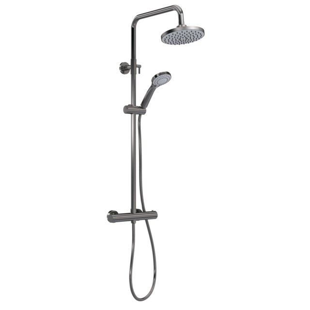 Balterley Pride Round Thermostatic Shower Kit with Fixed Head and Adjustable Handset Silver Brushed Pewter 1