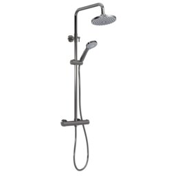 Balterley Pride Round Thermostatic Shower Kit with Fixed Head and Adjustable Handset Silver Brushed Pewter 1