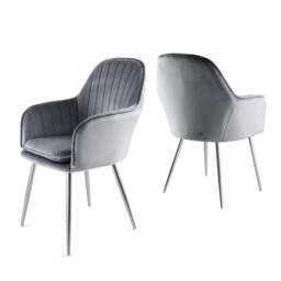 MUSE Pair of Chairs Upholstered in Velvet Fabric with Silver Legs - Grey Grey One Size