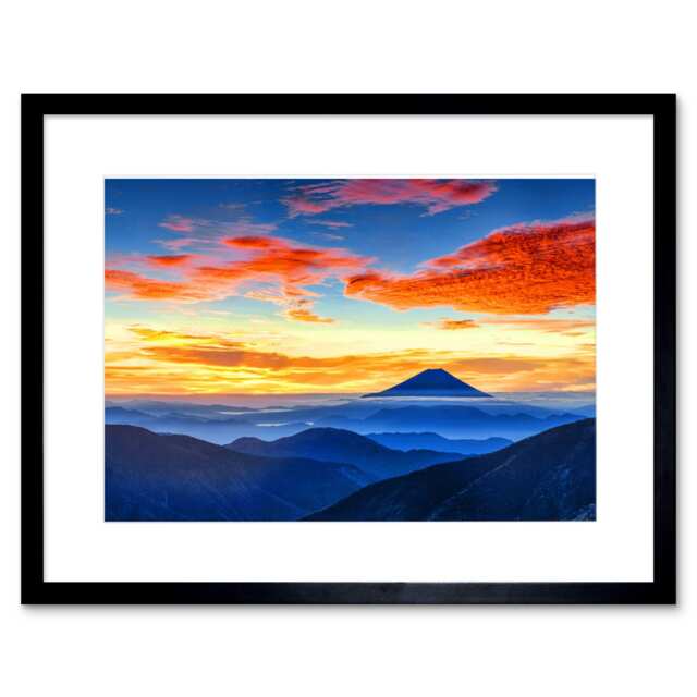 "Mount Fuji Japan Landscape Atmospheric Sunset Clouds Sky 9x7"" Black Framed Wall Art Print"