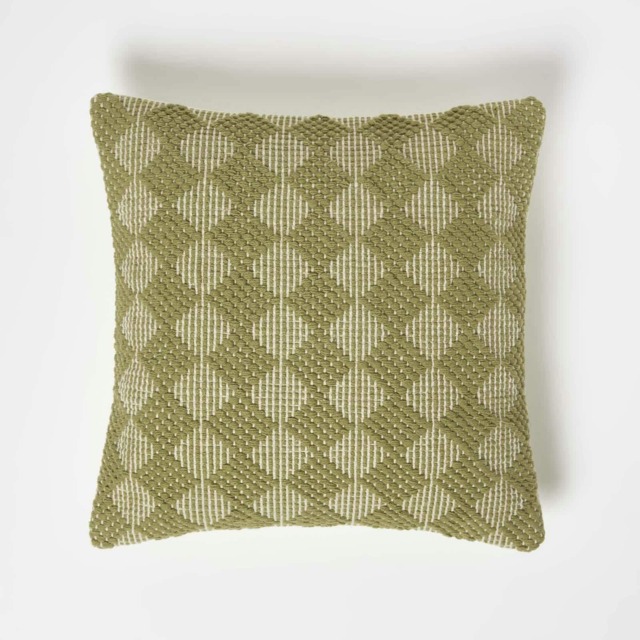 Homescapes Lima Handwoven Textured Green Cushion - 45 x 45 cm Green Ochre Green, Cream 1