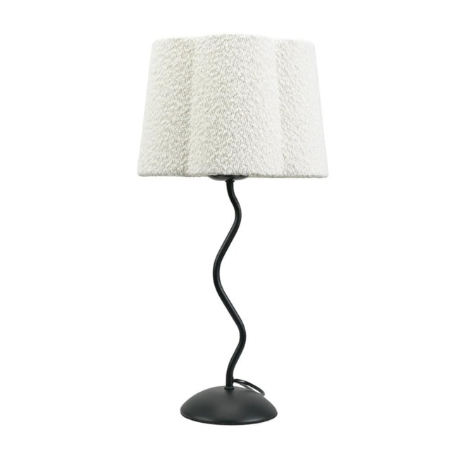 ValueLights Wiggle Black Metal Table Lamp Cream Boucle Scallop Shade