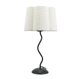 ValueLights Wiggle Black Metal Table Lamp Cream Boucle Scallop Shade