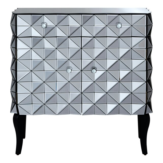 Orsina Contemporary Silver Finish Cabinet, Geometric Design Storage Cabinet For Kitchen, Sideboard Wooden Cabinet