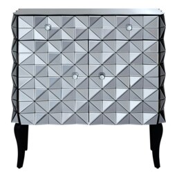 Orsina Contemporary Silver Finish Cabinet, Geometric Design Storage Cabinet For Kitchen, Sideboard Wooden Cabinet