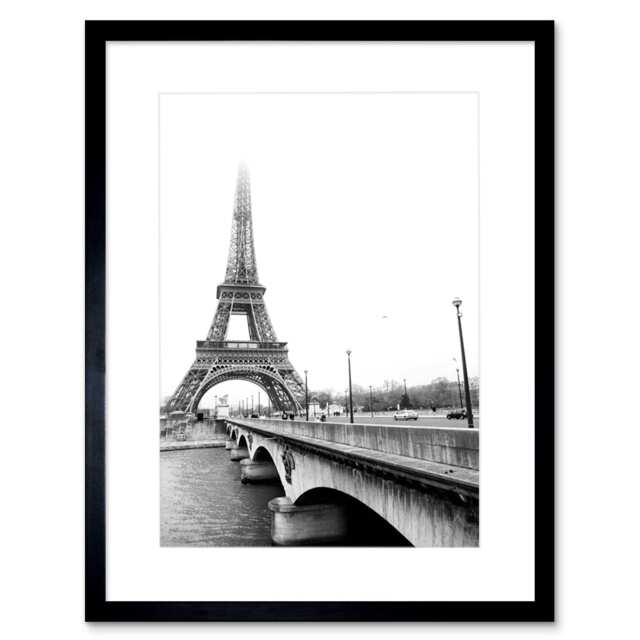 Landmark Eiffel Tower Paris France Misty Black White Framed Wall Art Print