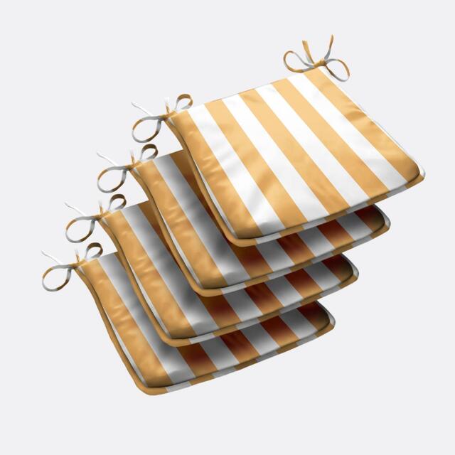 Wide Striped Outdoor Tapezoid Shape Seat Pad Yellow Set of 4