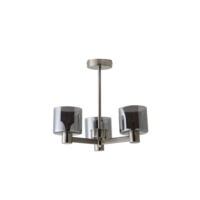 ValueLights Demi Chrome Smoke Glass 3 Arm Chandelier Ceiling Light Silver