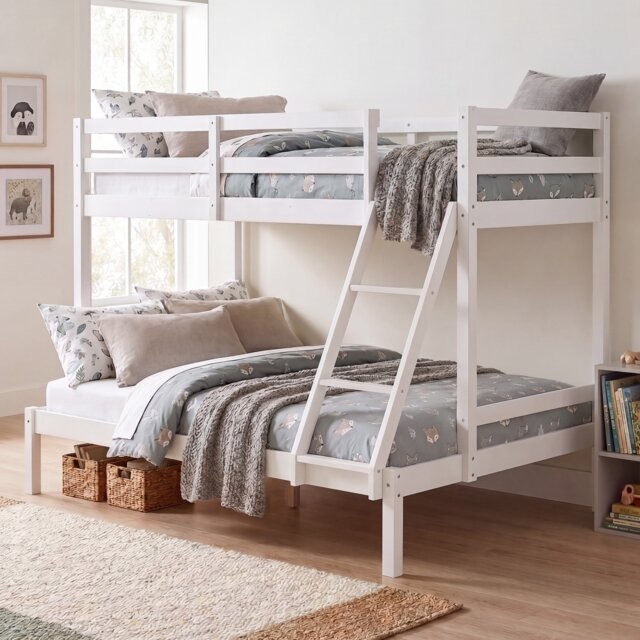 Vida Designs Sydney Kids Triple Sleeper Bunk Bed Frame, 3ft & 4ft6 Bed - White