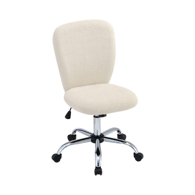 Living and Home Comfy Plush Office Chair with Wheels - Beige