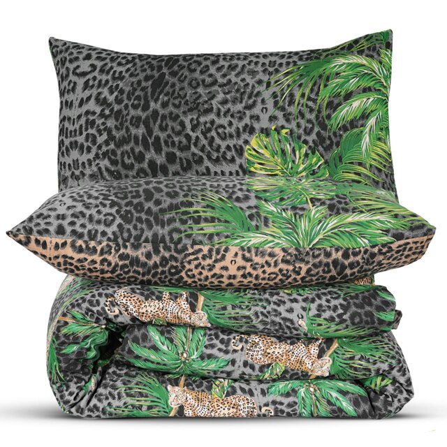 Velosso Leopard Jungle Printed Cotton Blend Duvet Cover and Pillowcase Set Green Double