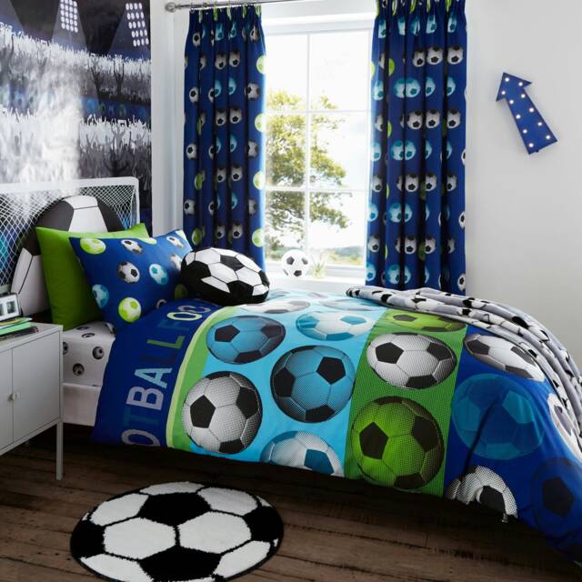 Catherine Lansfield Football Reversible Double Duvet Cover Set Blue