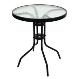 TEMPERED GLASS TOP PATIO TABLE METAL FRAME LEGS GARDEN OUTDOOR INDOOR BISTRO