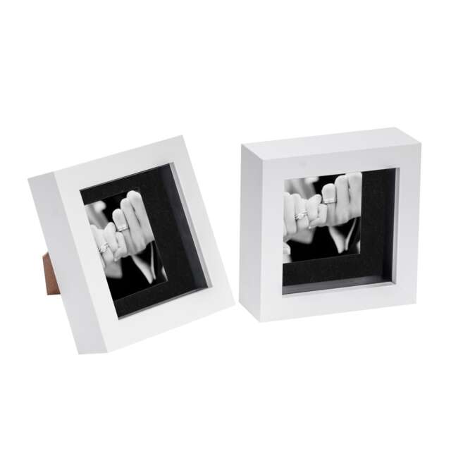 "Nicola Spring 4 x 4"" Photo Frames - White/Black Mount - 3D Picture Frame Box Portrait Display Case (12.5 x 12.5cm) Set of 2"