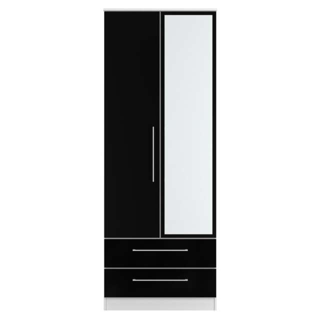 Gloucester Tall 2 Drawer Double Mirrored Wardrobe in Black Gloss & White Matt (Ready Assembled) Black Black Gloss & White Matt