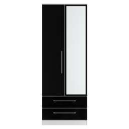 Gloucester Tall 2 Drawer Double Mirrored Wardrobe in Black Gloss & White Matt (Ready Assembled) Black Black Gloss & White Matt