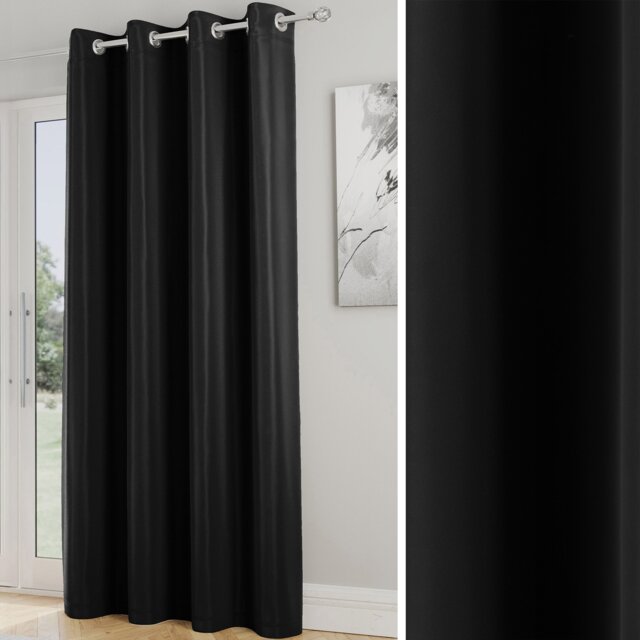 Enhanced Living Nightfall Plain Supersoft Black Thermal Blockout (SINGLE) Eyelet Door Curtain - 66 x 84 inch (168 x 214cm) Black Black 1