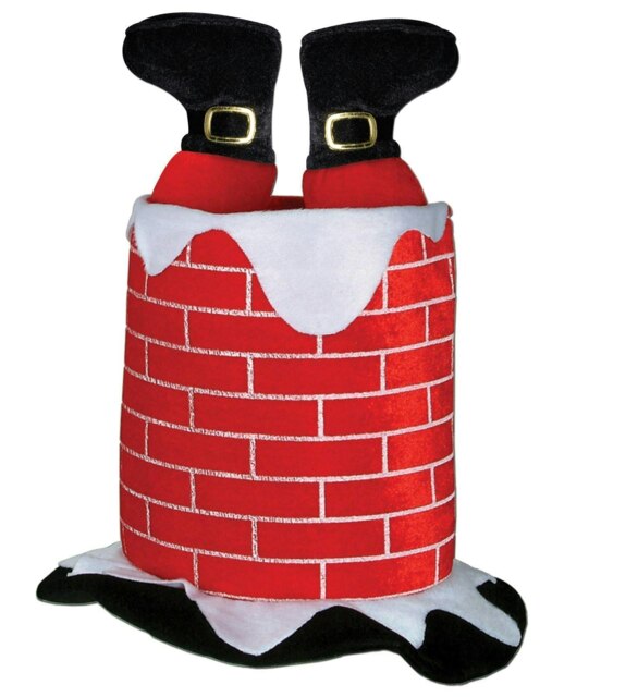 Hat Novelty Plush Christmas Santa Stuck in Chimney Hat Costume Christmas Fancy Dress Party Xmas Office Fun