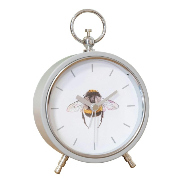 Hestia Bee Mantel Clock Metal Case Grey