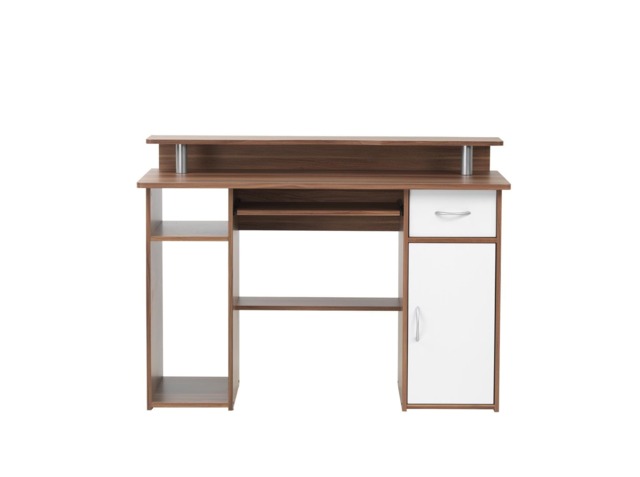 Albany Desk with 1 Drawer and 1 Door in Walnut White Brown Walnut and white