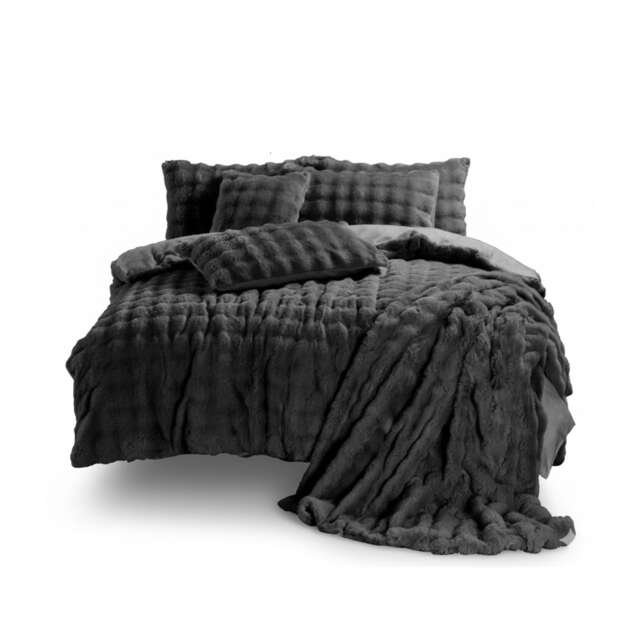 Rabbit Faux Fur Teddy Duvet Cover Set Ultra Soft Plush Bedding Grey Single