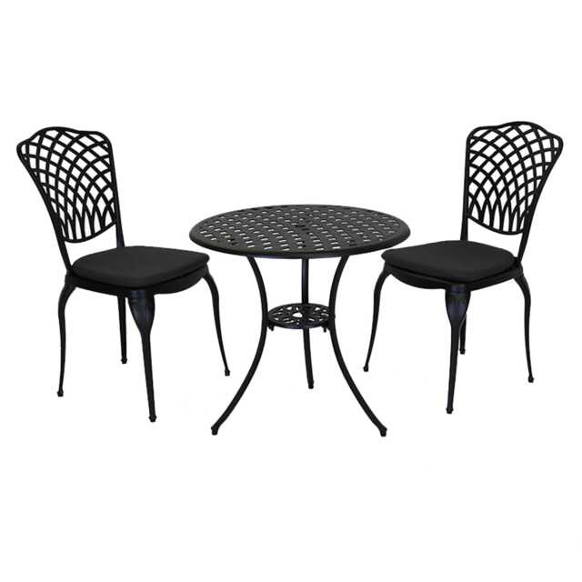 Charles Bentley Cast Aluminium Bistro Table and 2 Chairs Set Black Outdoor Table
