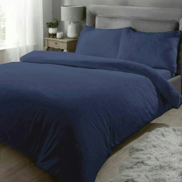 Teddy Fleece Soft Single Duvet Cover Set - Navy Blue Single