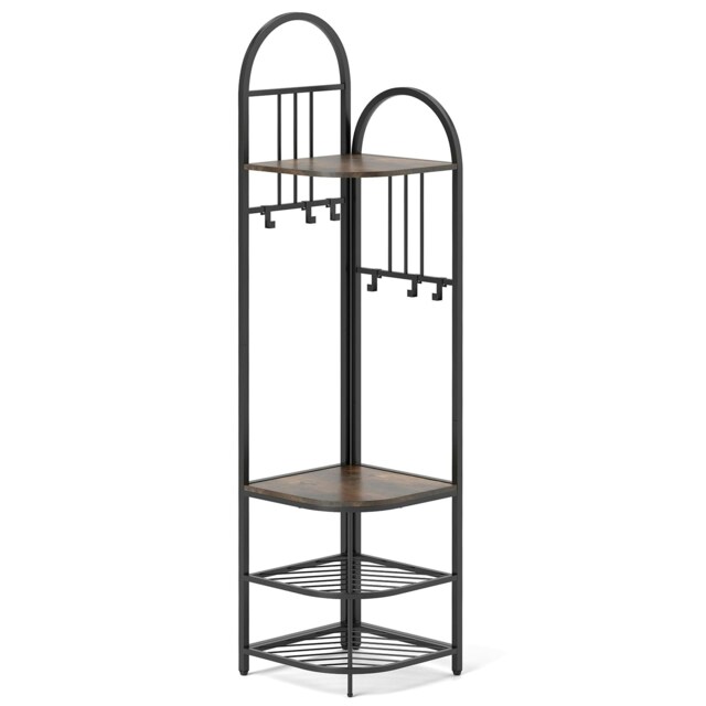 COSTWAY 4-Tier Coat Rack 180cm Tall Entryway Organizer Brown Brown One Size