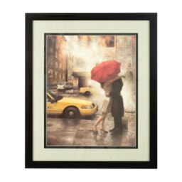City Framed Couple Under Umbrella Wall Art Multi