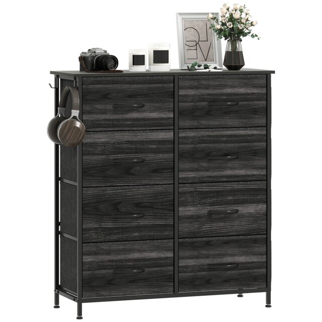 HOMCOM Fabric Chest of Drawers, 8 Drawer Dresser for Bedroom, Black