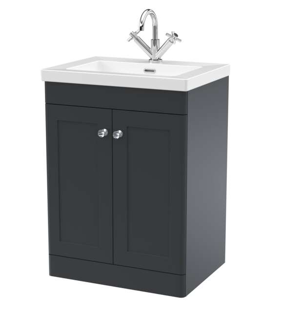 Balterley Swynnerton Traditional 2 Door Floor Standing Vanity Unit with Fireclay Basin, Dark Grey, 600mm