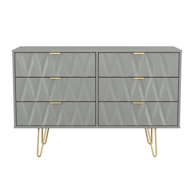 Dallas 6 Drawer Wide Chest of Drawers in Dusk Grey (Ready Assembled) Grey Dusk Grey