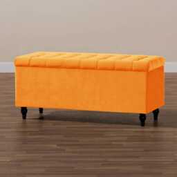 150cm Cubed Ottoman Storage Box,Mustard Gold Velvet Upholstered Chesterfield Storage Ottoman Box with Wooden Legs