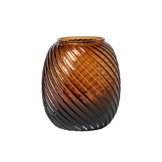 BHS Cognac Lenticular Glass Vase, Amber