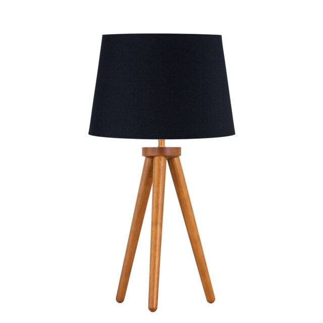 Voyage - Dark Oak Table Lamp or Bedside Light with Black Shade Brown Black Large 1