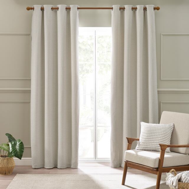 Catherine Lansfield Stab Stitch 66x54 Inch Lined Eyelet Curtains Natural Cream Natural