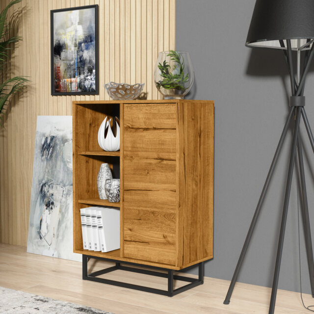 Sideboard Cabinet Display Cabinet Bookcase Storage Cabinet Oak Shelf Unit 70cm