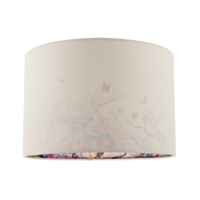 Cream Linen Fabric Lamp Shade with Inner Cotton Colourful Floral Print Cream Cream 1