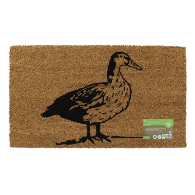 JVL Latex Backed Coir Door Mat 40x70cm, Quackers Duck