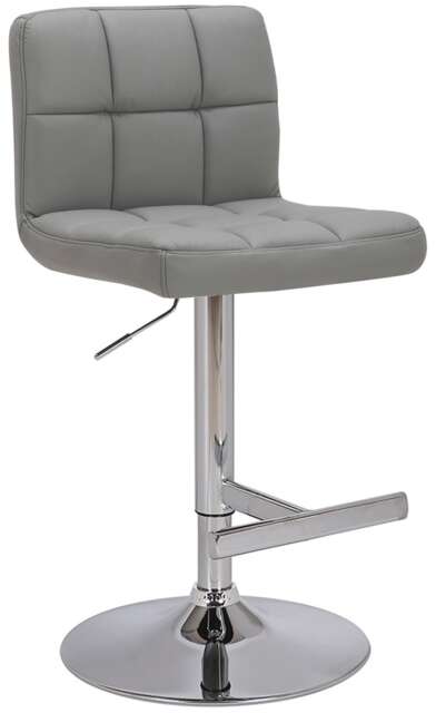 Allegro Real Leather Adjustable Swivel Bar Stool with Backrest & Chrome Base Grey