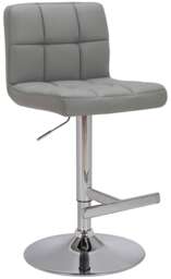 Allegro Real Leather Adjustable Swivel Bar Stool with Backrest & Chrome Base Grey