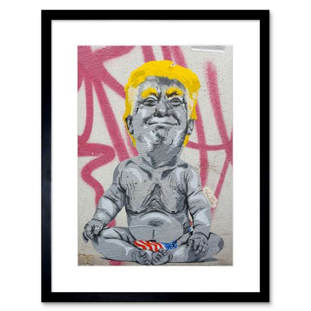 "Baby Trump Graffiti Street Art Mural 9x7"" Black Framed Wall Art Print"
